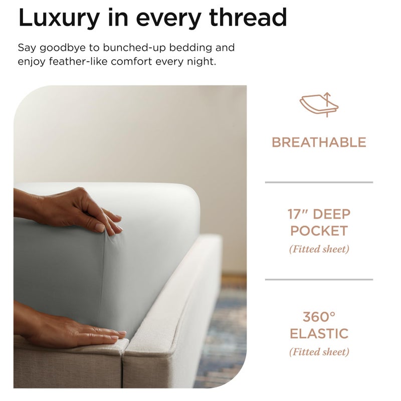 Threadmill ملاءات قطنية فاخرة من Threadmill Supima فاخرة بعدد 1200 خيط، ملاءات ناعمة من القطن بنسبة 100% لسرير بحجم كوين، 4 قطع من ملاءات السرير باللون الرمادي الفاتح، مجموعة ملاءات سرير ذات جيب عميق بجودة فندق 5 نجوم - Image 5